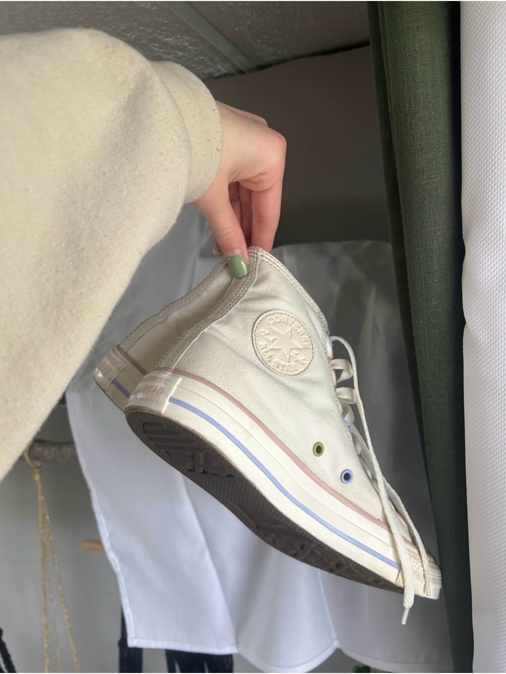Converse High-Top Sneakers in Cream with Pastel Eyelets - Picture 3 of 5